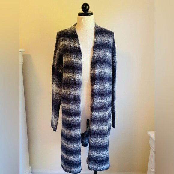 Sonoma Blue Gradient Striped Open-Front Duster Sweater Size L - Picture 3 of 7